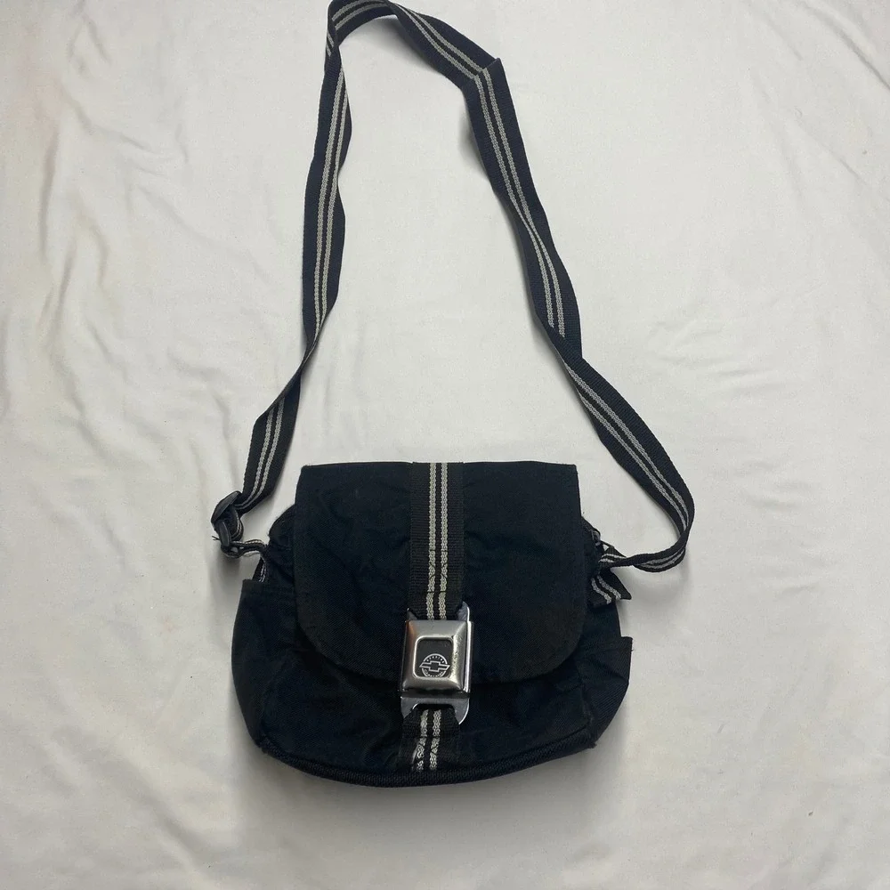 Buckle-Down Chevrolet Seatbelt Buckle Crossbody Bag Black Nylon Messenger